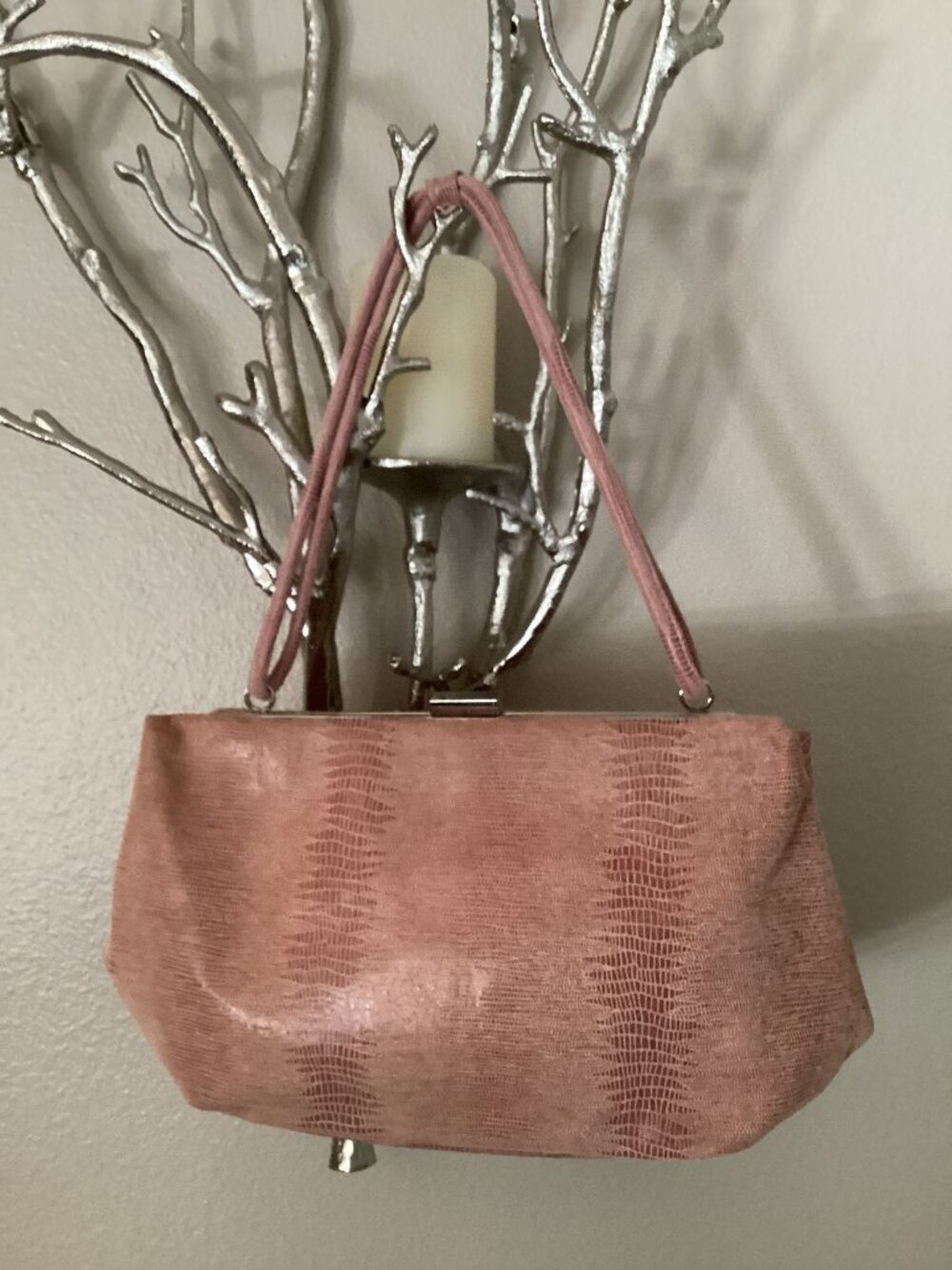 Antonio Melani pink rose imitation leather handbag, purse, 11"x8"x3"